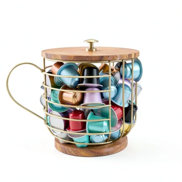 Nespresso Coffee Pod Holder Wood Finish Gold FIVE TWENTY CO.-1