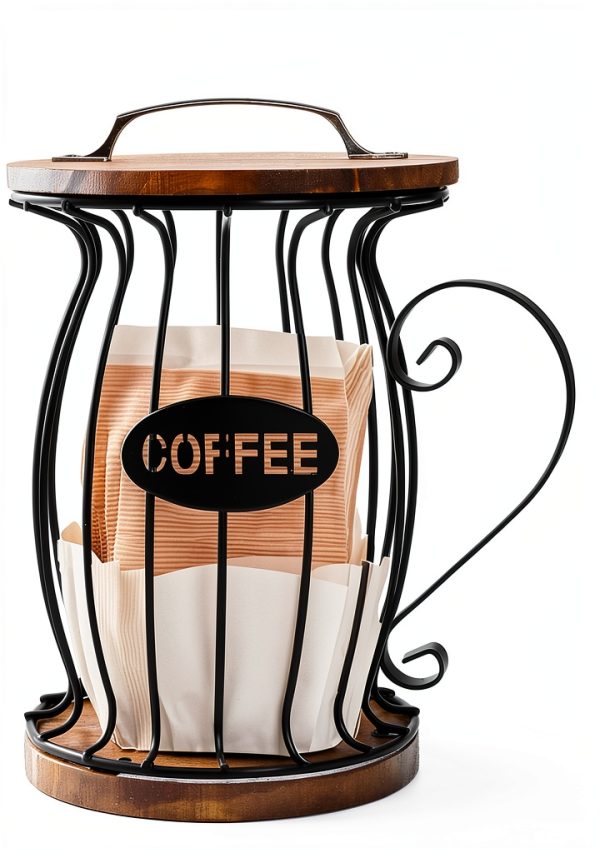 WRINGKIT Coffee Pod Holder Metal Wood Black Brown-2