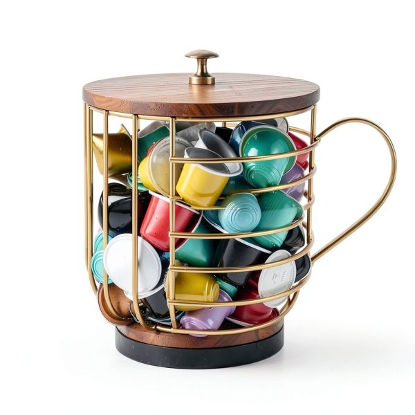 Nespresso Coffee Pod Holder Wood Finish Gold FIVE TWENTY CO.-4