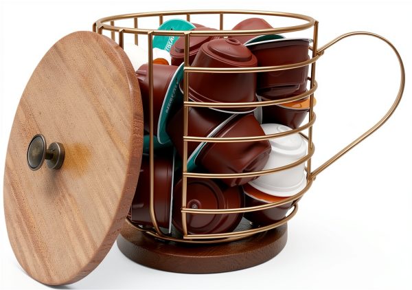 Wooden Coffee Pod Basket MFBJXC Modern Gold Lid-1