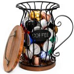 WRINGKIT Coffee Pod Holder Metal Wood Black Brown-0