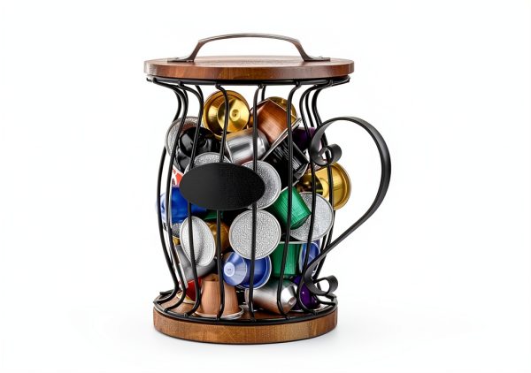 WRINGKIT Coffee Pod Holder Metal Wood Black Brown-3