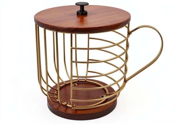 Wooden Coffee Pod Basket MFBJXC Modern Gold Lid-0