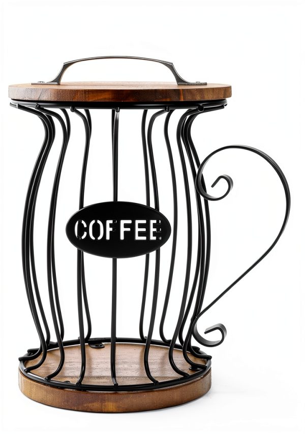 WRINGKIT Coffee Pod Holder Metal Wood Black Brown-1