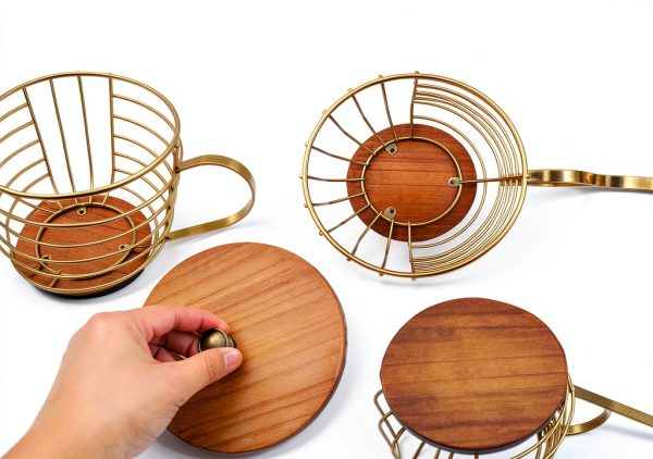 Wooden Coffee Pod Basket MFBJXC Modern Gold Lid-2