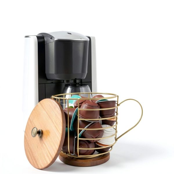 Wooden Coffee Pod Basket MFBJXC Modern Gold Lid-4