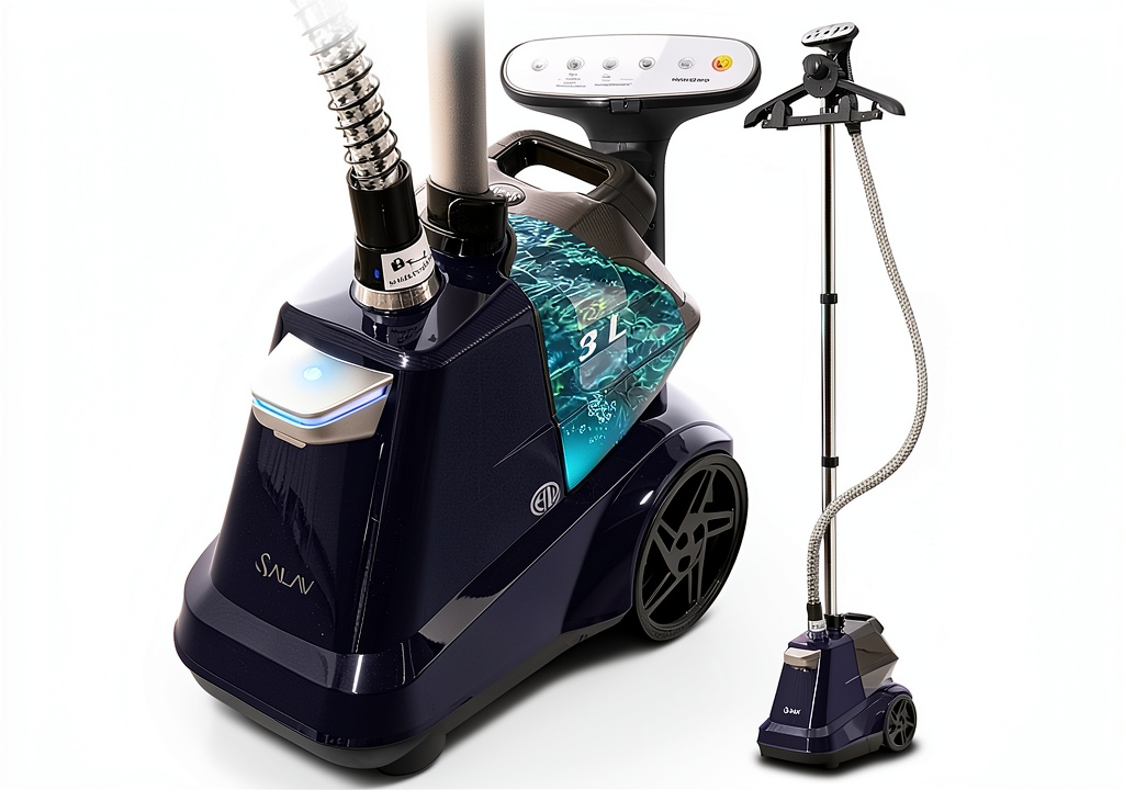 SALAV garment steamer in use on a hanging shirt