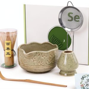 SGDD Matcha Whisk Set Bamboo Whisk Ceramic Bowl Gift-0