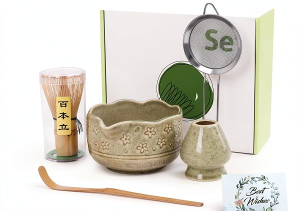 SGDD Matcha Whisk Set Bamboo Whisk Ceramic Bowl Gift-0