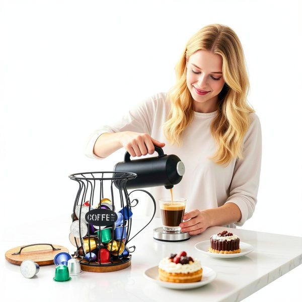 WRINGKIT Coffee Pod Holder Metal Wood Black Brown-5