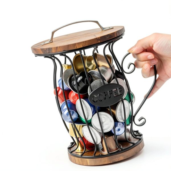 WRINGKIT Coffee Pod Holder Metal Wood Black Brown-6