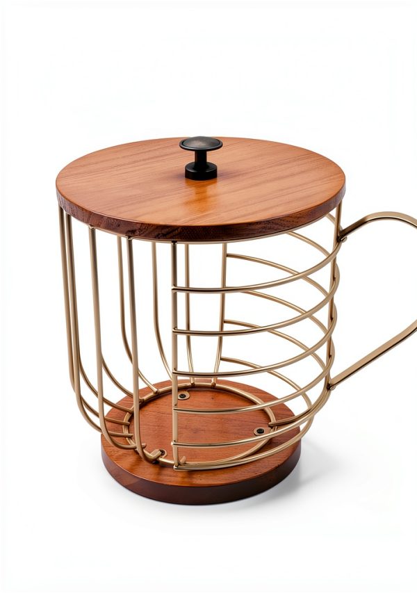 Wooden Coffee Pod Basket MFBJXC Modern Gold Lid-3