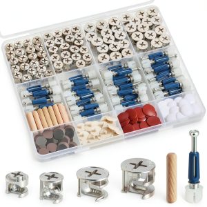 138PCS Cam Locks for Furniture Assortment Kit,3-in-1 Eccentric Hardware Wheels,Furniture Cam Lock Fasteners with Multi-Size Nuts,Bolts,Wood Dowel Pins,Repairing Cabinet,Closet,Drawer-0