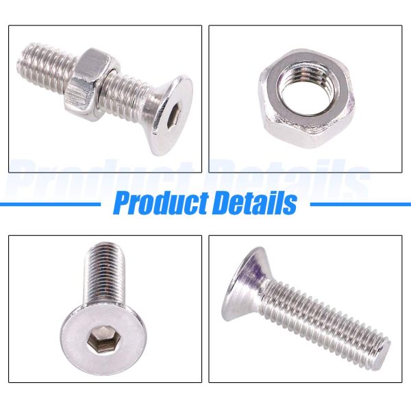 Glarks 510Pcs Metric M3 M4 M5 304 Stainless Steel Flat Head Countersunk Socket Cap Bolts Screws Nuts Assortment Kit, Allen Hex Drive-2