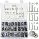 Hex Bolts and Nuts and Washers Assortment Kit, 496 Pcs Metric Hex Head Nuts and Bolts Kit, Stainless Steel Machine Screws Bolts Nuts Flat & Spring Lock Washers Set - M4 M5 M6-0