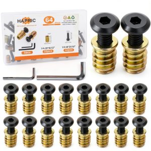 Threaded Inserts 32 Set - Hapric 1/4-20 Hex Furniture Bolts & Nuts-0