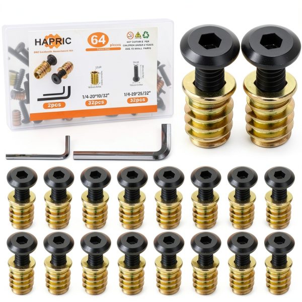 Threaded Inserts 32 Set - Hapric 1/4-20 Hex Furniture Bolts & Nuts-0