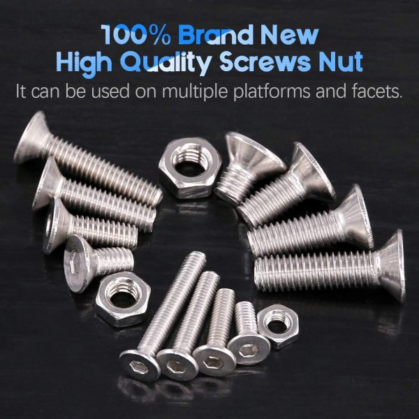 Glarks 510Pcs Metric M3 M4 M5 304 Stainless Steel Flat Head Countersunk Socket Cap Bolts Screws Nuts Assortment Kit, Allen Hex Drive-3
