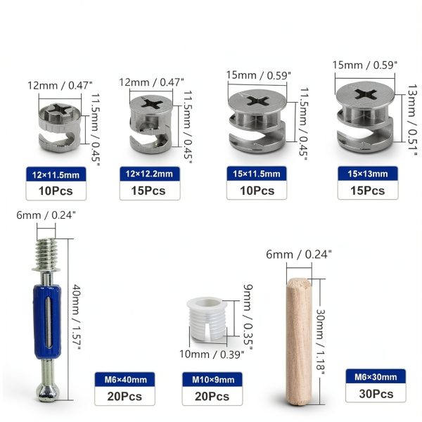 Mriuuod 120Pcs Cam Lock Furniture Kit 3-in-1 Eccentric Hardware-1