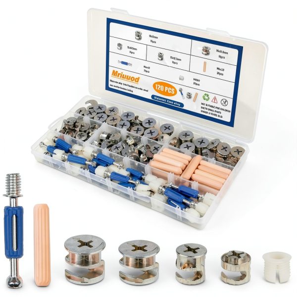 Mriuuod 120Pcs Cam Lock Furniture Kit 3-in-1 Eccentric Hardware-0
