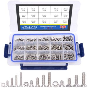 Glarks 510Pcs Metric M3 M4 M5 304 Stainless Steel Flat Head Countersunk Socket Cap Bolts Screws Nuts Assortment Kit, Allen Hex Drive-0